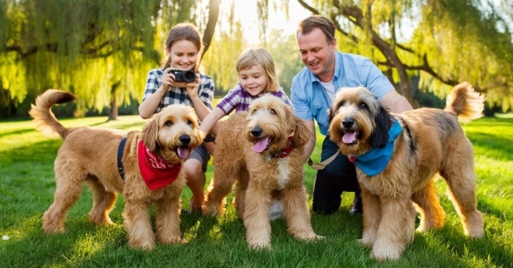 golden doodles with family